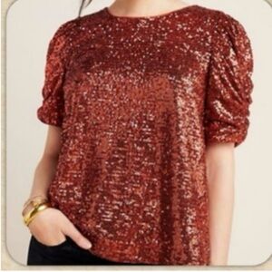 Anthropologie Bronze Sequin Shirt